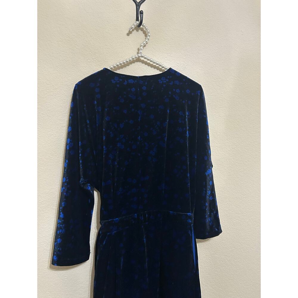 FRNCH Paris Wrap Dress Size Small Velvet Long Sleeve Black Blue Preppy Winter - Picture 11 of 12